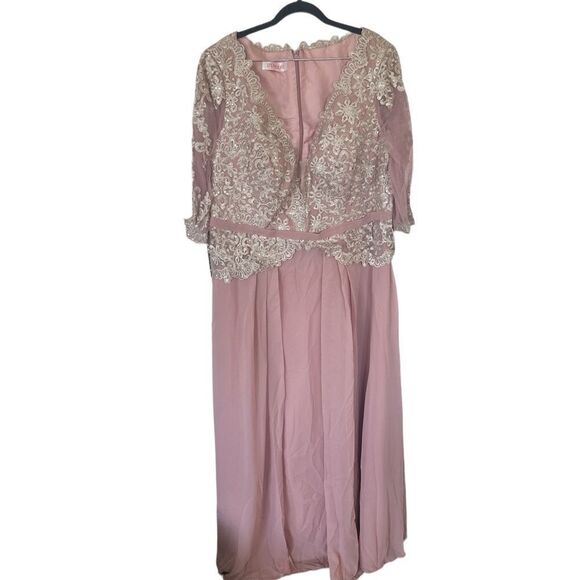 JJ's House Bridesmaid Dusty Rose Lace Dress V-Neck TYHS20097 Size 22W NWT - Picture 1 of 5